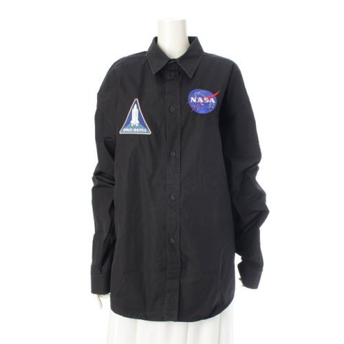 バレンシアガ コットン NASA オーバー サイズ ワッペン ロゴ 刺繍 長袖シャツ トップス ブラック 39