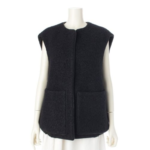 ドゥロワー 22AW ウール アルパカ レザーパイピング ボア ジレ ベスト アウター 6522-234-0740 ブラック 36