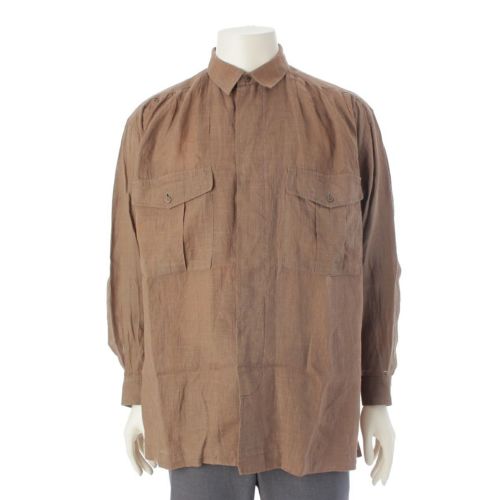イッセイミヤケ メン 80s 1984 リネン 筆タグ シャーリング デザイン 長袖シャツ トップス ブラウン M