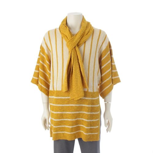 イッセイミヤケ 70s-80s オールスタイル ベルテッド マフラー 2WAY ニット イエロー オフホワイト