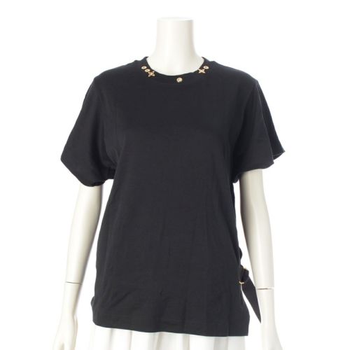 ルイヴィトン コットン モノグラム装飾 クルーネック 半袖Ｔシャツ トップス FGTS03 ブラック M