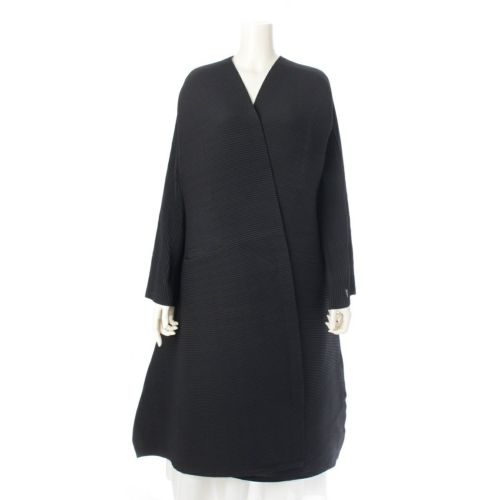 イッセイミヤケ 96SS バウンス 横プリーツ ロング カーディガン ガウン アウター IM61-FA901 ブラック M