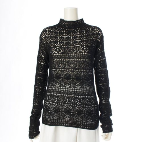 サルヴァトーレフェラガモ カシミヤ 透かし編み レースニット セーター トップス ブラック L