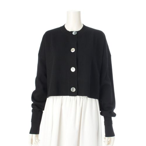 エンフォルド 24AW ウール シェルボタン ビッグボタン ショート カーディガン 300IS270-0691 ブラック 38