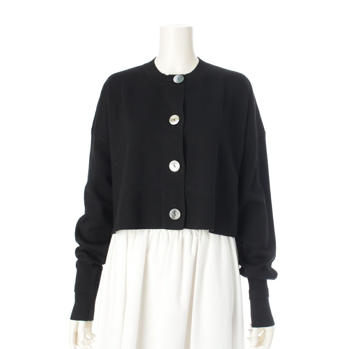 エンフォルド 24AW ウール シェルボタン ビッグボタン ショート カーディガン 300IS270-0691 ブラック 38