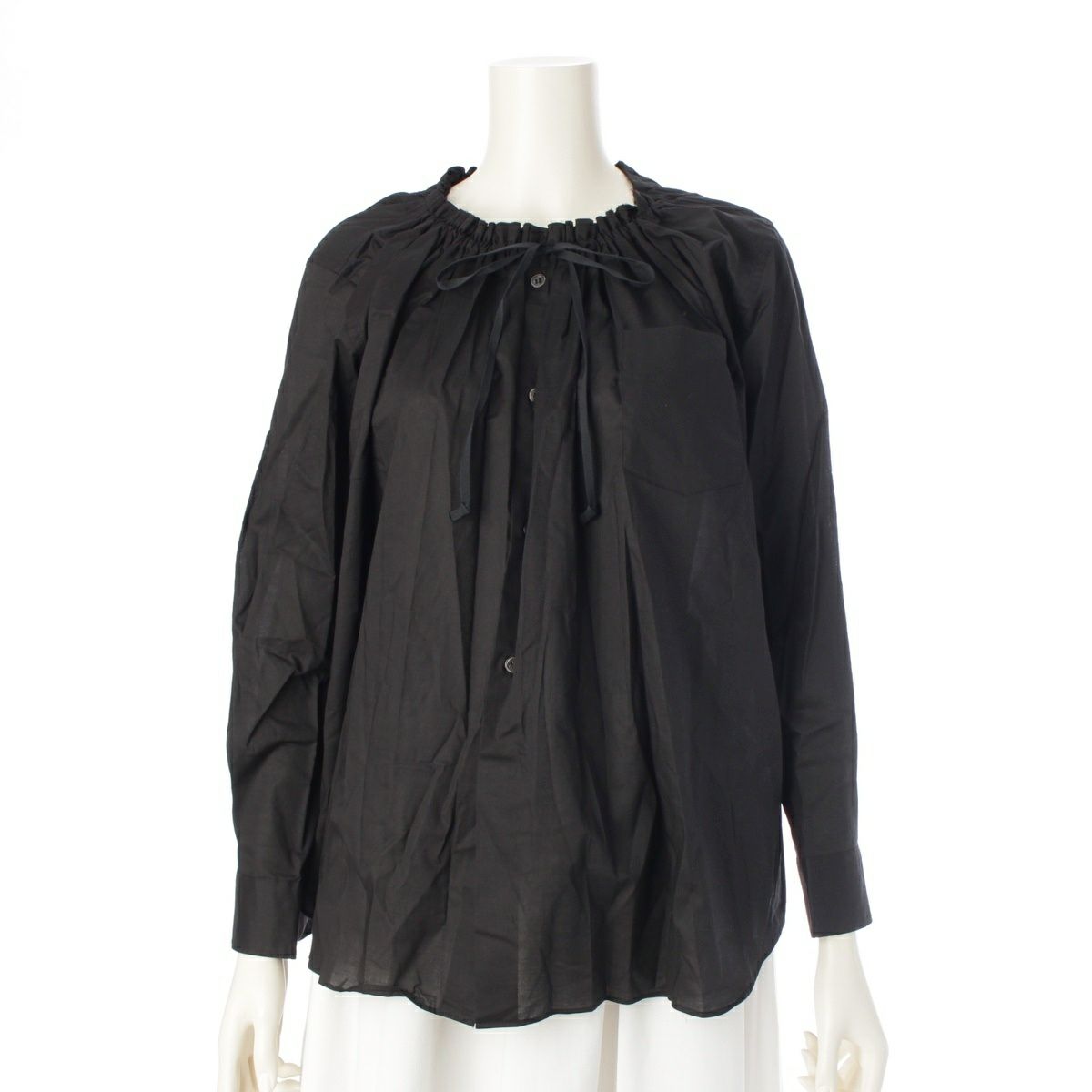コムデギャルソン AD2016 コットン ギャザーネック 長袖 ブラウス トップス GR-B023 ブラック XS