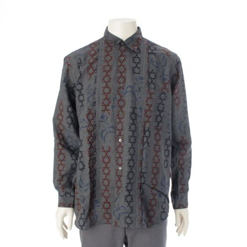 コムデギャルソン ウール 総柄 長袖シャツ グレー ブラウン ネイビー M