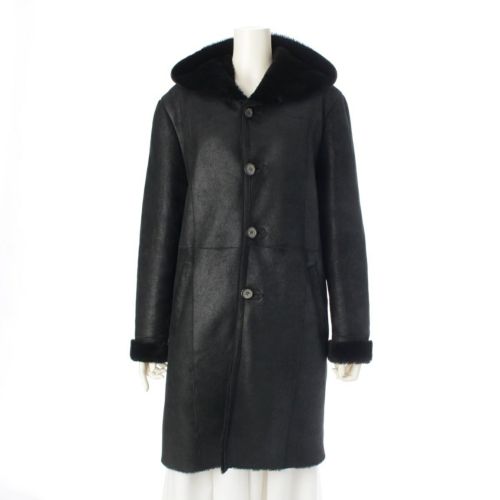 エストネーション ムートン レザー フーデット コート アウター ブラック M