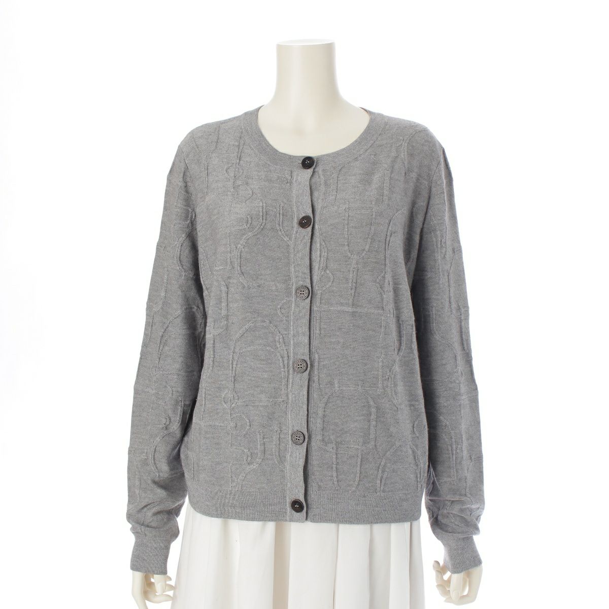 エルメス カシミヤ×シルク セリエボタン ニット カーディガン トップス 07-7722 グレー 44