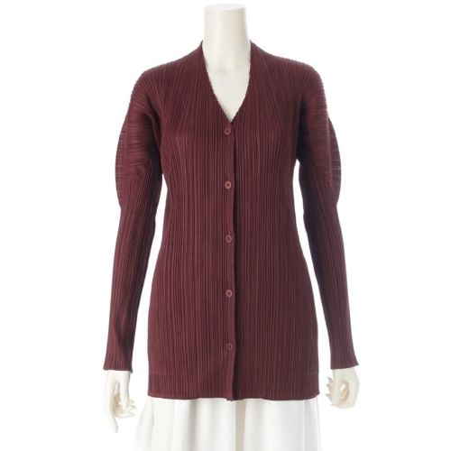 プリーツプリーズ イッセイミヤケ ノーカラー カーディガン PP13-JD432 ボルドー ブラウン系 3