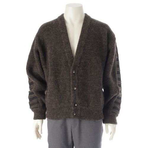 イッセイミヤケ メン 80s 筆タグ ウール×ナイロン 切替デザイン 変形 カーディガン トップス ブラウン×ブラック F