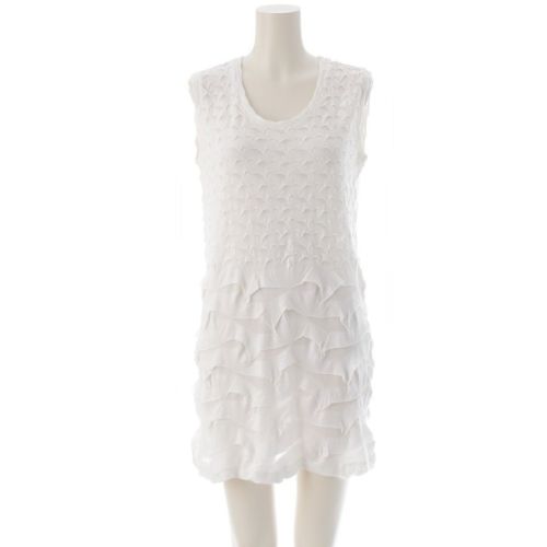 イッセイミヤケ ハート コットン 柄 切替 ノースリーブトップス チュニック HA31JT176 ホワイト 2