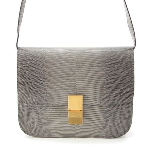 セリーヌ リザード クラシックボックス ショルダーバッグ グレー