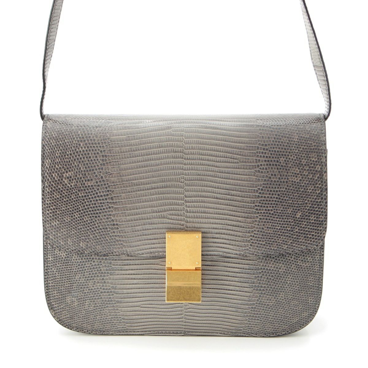 セリーヌ リザード クラシックボックス ショルダーバッグ グレー