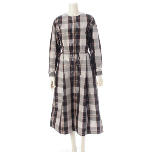 ドゥロワー 23AW ナイロン×シルク チェックタフタ バックギャザードレス ワンピース 6526-299-1406 マルチカラー 36