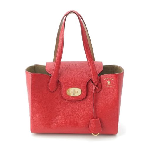 エーディーエムジェイ シュリンクレザー ターンロック GPゴールド ハンドバッグ レッド