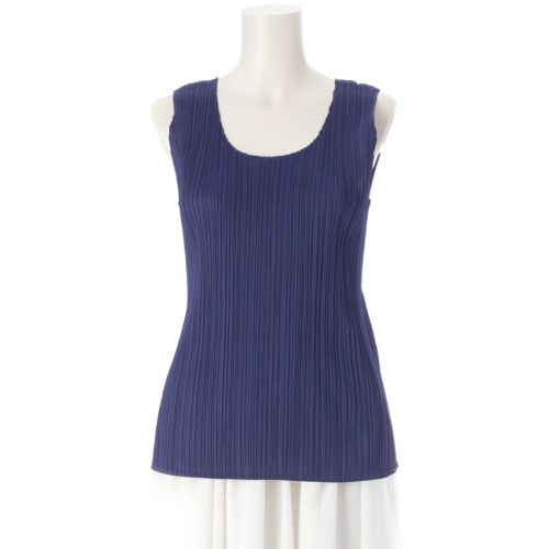 イッセイミヤケ ラウンドネック ノースリーブ タンクトップ PP05-JK600 ネイビー M