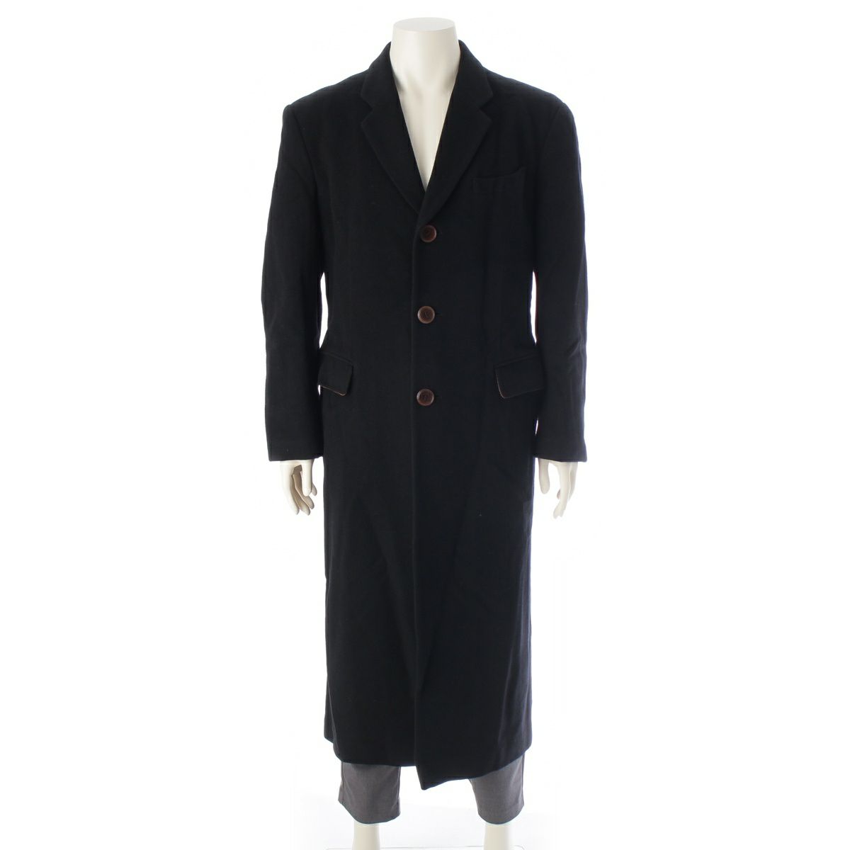 ジャンポールゴルチエ ウール クラシック シングル ロング チェスター コート ブラック 48