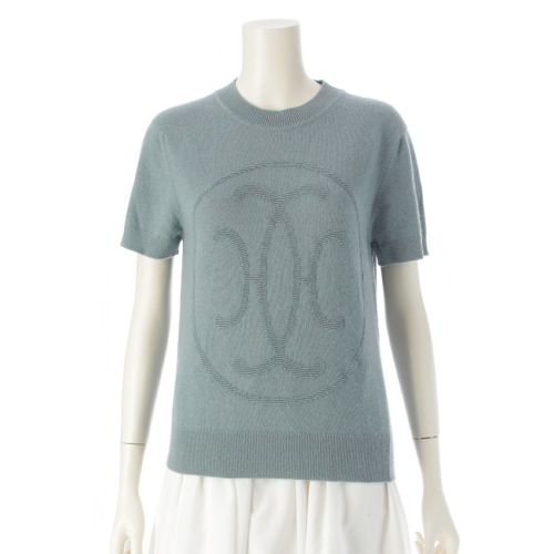 エルメス 22AW カシミヤ Hリフト 半袖 ニット トップス 2H2663D1 Bleu Lichen ブルーグレー系 38