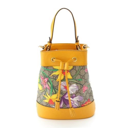 グッチ レザー GGスプリーム フローラ ショルダー 巾着 ハンドバッグ 550621 イエロー
