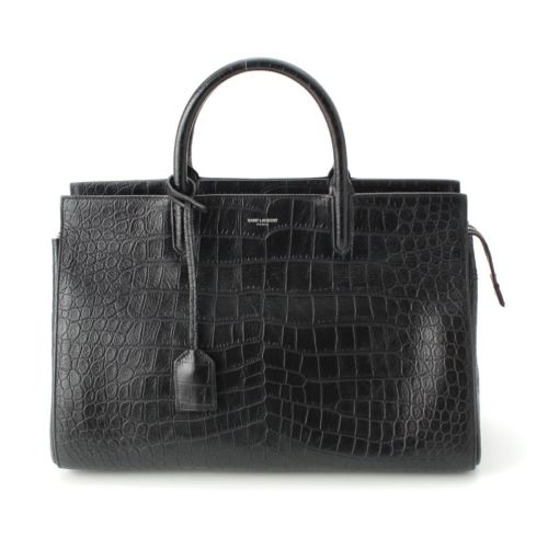 サンローラン カバリヴゴーシュ レザー クロコ 型押し 2way ハンドバッグ ブラック