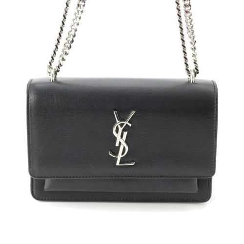 サンローラン レザー サンセット YSL ロゴ チェーン ショルダーバッグ 452157 ブラック シルバー