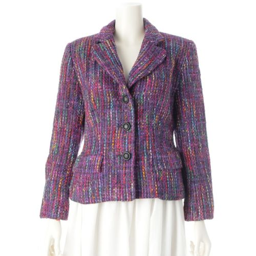 ディオール ツイード テーラードジャケット ホワイト × オレンジ パープル L