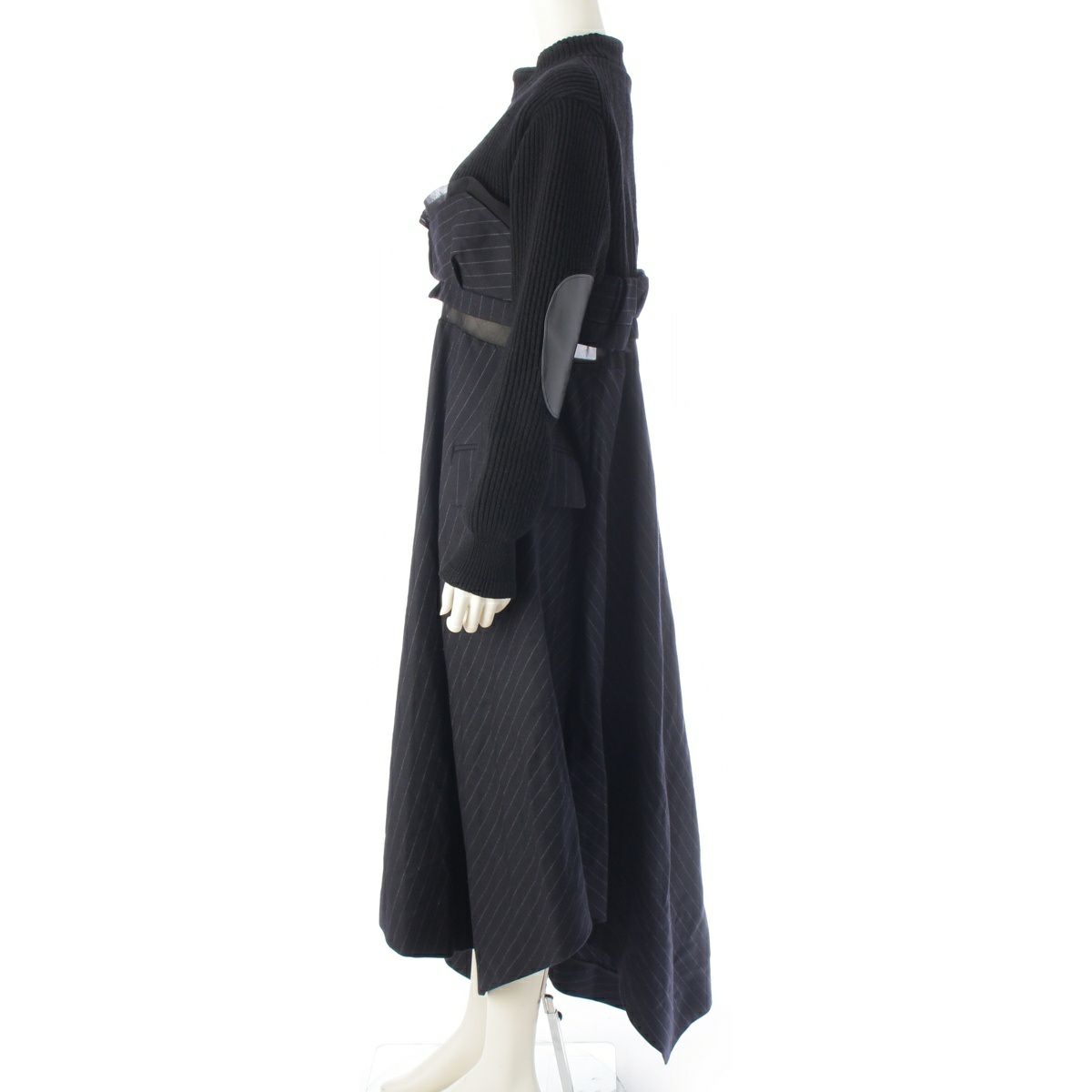 サカイ Wool Knit × Chalk Stripe 切替 ワンピース ドレス 22-06327