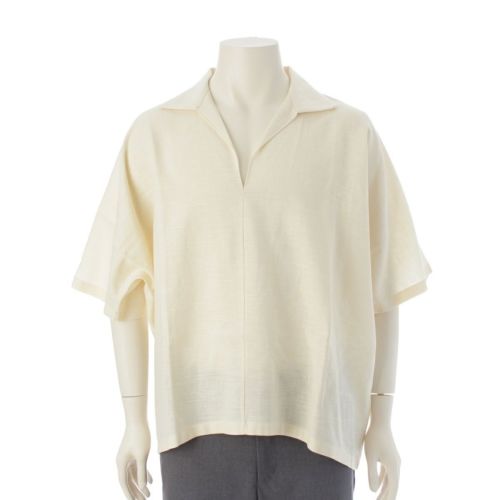 ザロウ ウール シルク リネン Wen Top スキッパーシャツ ブラウス 8169-W3040 オフホワイト XS