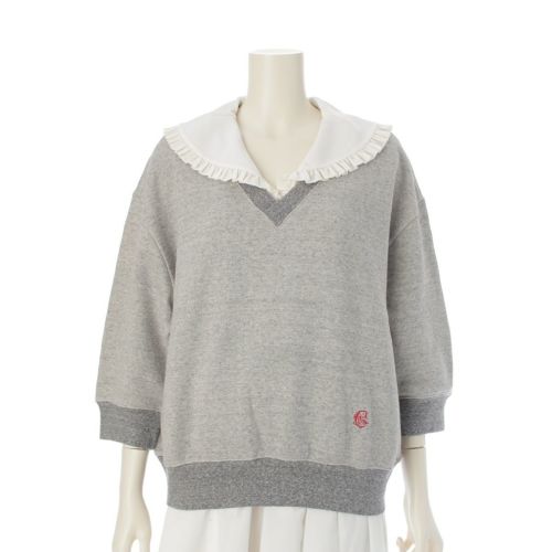 クロエ 25AW コットン ロゴ刺繍 フリルカラー クルーネック スウェット トップス CH25WJ17194060M グレー ホワイト M