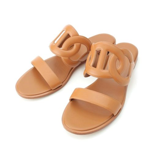 エルメス 25AW ラグーヌ シェーブルヴェロア ナッパレザー シェーヌダンクル フラット サンダル ベージュ サーヴル 39