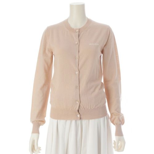 ミュウミュウ 24AW カシミヤ シルク ロゴ ニット カーディガン 長袖 トップス MMF878 アルビノ ピンクベージュ 38