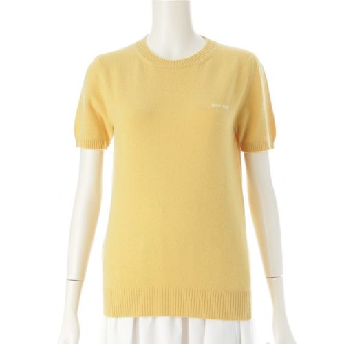 ミュウミュウ カシミヤ ロゴ 半袖 セーター ニット トップス MML842 イエロー 38