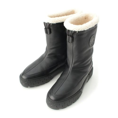 エルメス Journey ジャーニー レザー ロゴ ムートン アンクル ブーツ シューズ ブラック 36