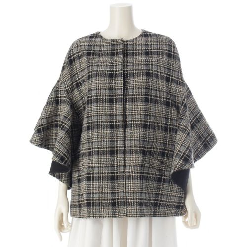 セブンテン バイ ミホカワヒト ウール リバーシブル ポンチョ コート アウター 7A604 ブラック ホワイト グレー S