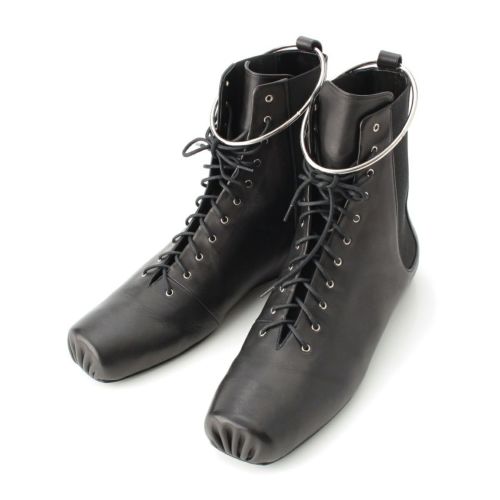 ジルサンダー レザー サイドゴア スクエアトゥ アンクレット レースアップ ブーツ シューズ JS32205A ブラック 39