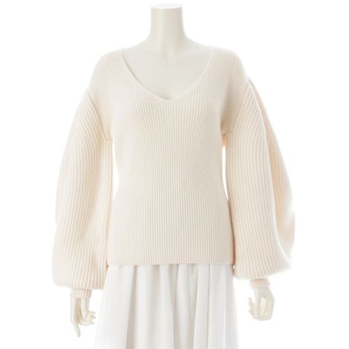 ロエベ バルーンスリーブ Vネック ニット セーター トップス S540Y14K18 アイボリー M