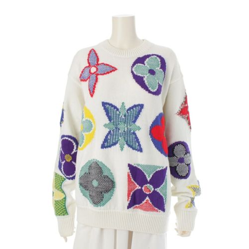 ルイヴィトン 20AW ウール ニット ビッグモノグラム オーバーサイズ セーター 長袖 トップス RM202M ホワイト S