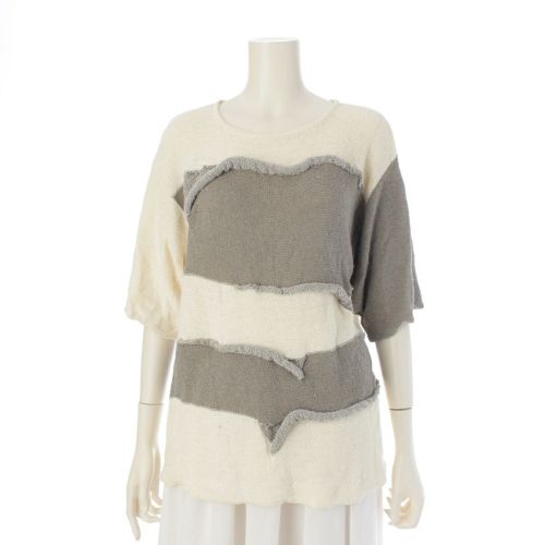 イッセイミヤケ 80s 筆タグ 1985年 切替 ニット トップス オフホワイト M