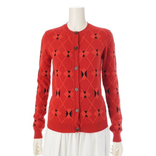 エルメス 20年 カシミヤ100% アーガイル柄 ニット 長袖 カーディガン トップス オレンジ 36