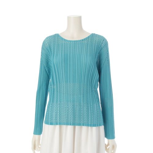 プリーツプリーズ 25年SS A-POC INSIDE FLICKER フリッカー ホール 長袖 カットソー PP51KK951 ターコイズ ブルー