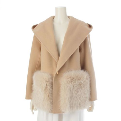 ドゥロワー 23AW ウールケヌキ フォックスファー ポケット フード付き コート アウター 6522-299-0793 ベージュ 36