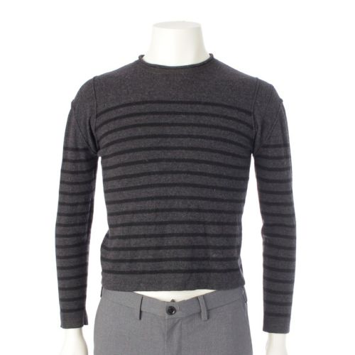 ジャンポール・ゴルチェ homme オム ウール ショルダーデザイン ボーダー ニット セーター 長袖 グレー ブラック 48