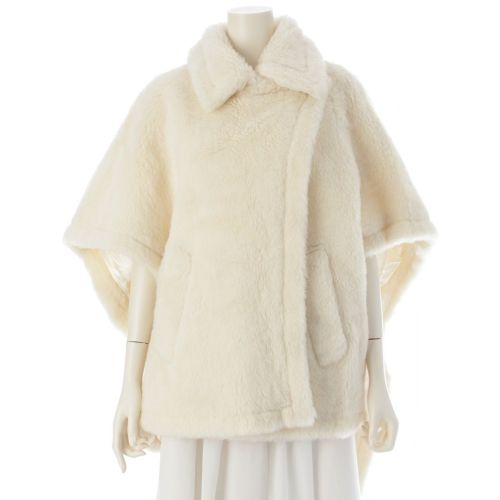 マックスマーラ TEBE1 テディベア アルパカ ウール シルク ポンチョ ケープ ショートコート アウター 23473619336 ホワイト ワンサイズ