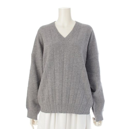 バレンシアガ ウール Vネック プリーツ ニット セーター トップス 492248 グレー 38
