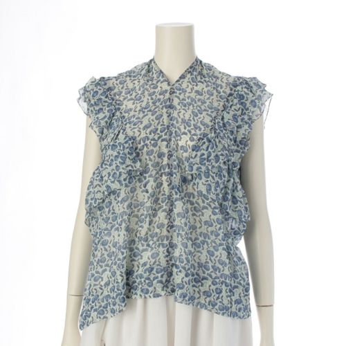 ドゥロワー 21SS シルク フラワープリント ノースリーブ ブラウス トップス 6521-299-0887 ブルー 38