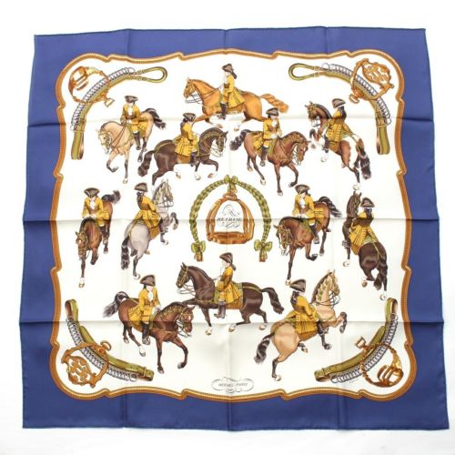 エルメス シルク カレ90 REPRISE リピート スカーフ ブルー