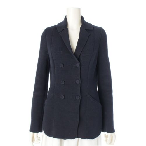 クリスチャンディオール 30 MONTAIGNE コットン ニット ジャケット ダブルブレスト バージャケット 114V03BM732 ネイビー 40