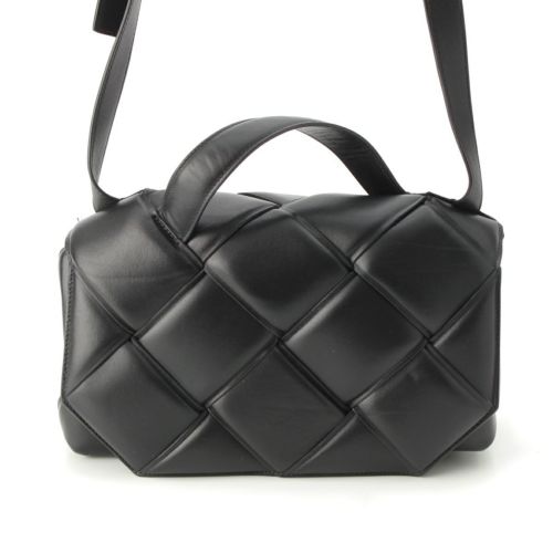 ボッテガヴェネタ マキシイントレチャート レザー 2WAY ショルダー トップハンドル ハンドバッグ ブラック