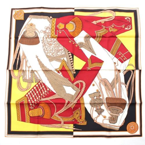 エルメス カレ90 シルク Zouaves et Dragons ズアヴとドラゴン スカーフ マルチカラー ブラック オレンジ ホワイト